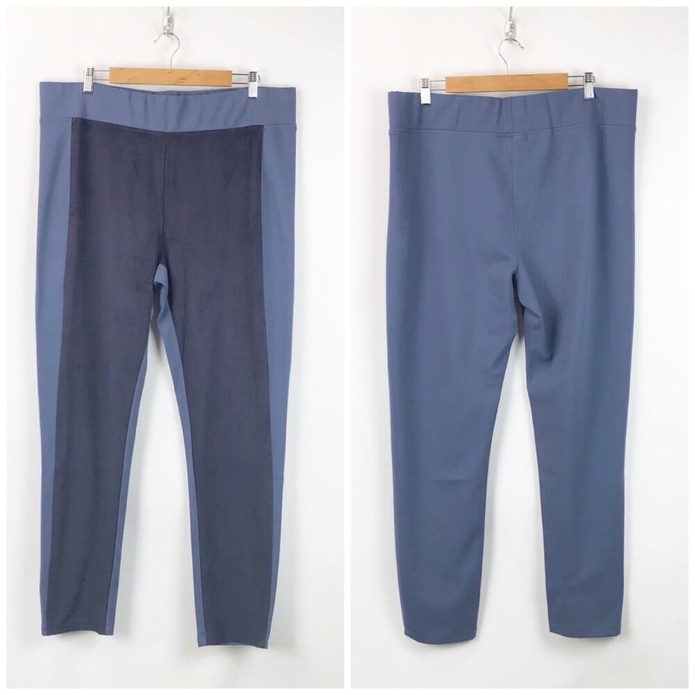 LOGO Lori Goldstein 1X Plus Blue Faux Suede Leggings